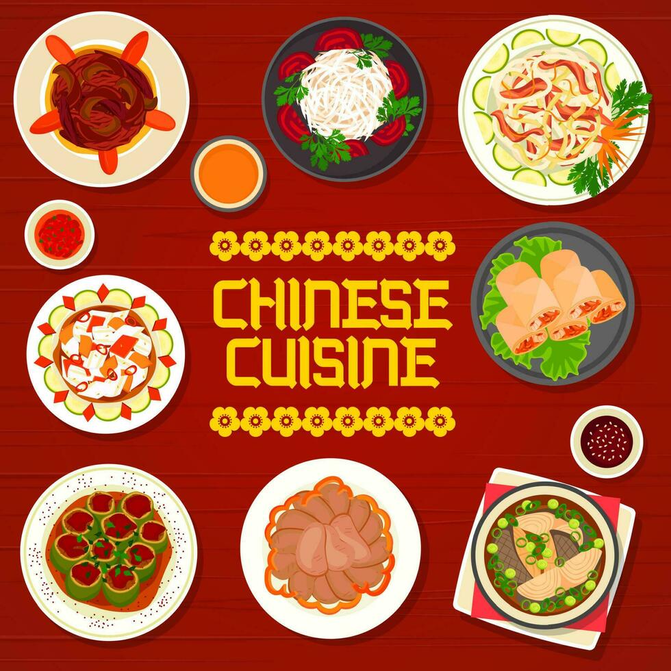 Cinese cucina ristorante manifesto con asiatico cibo vettore