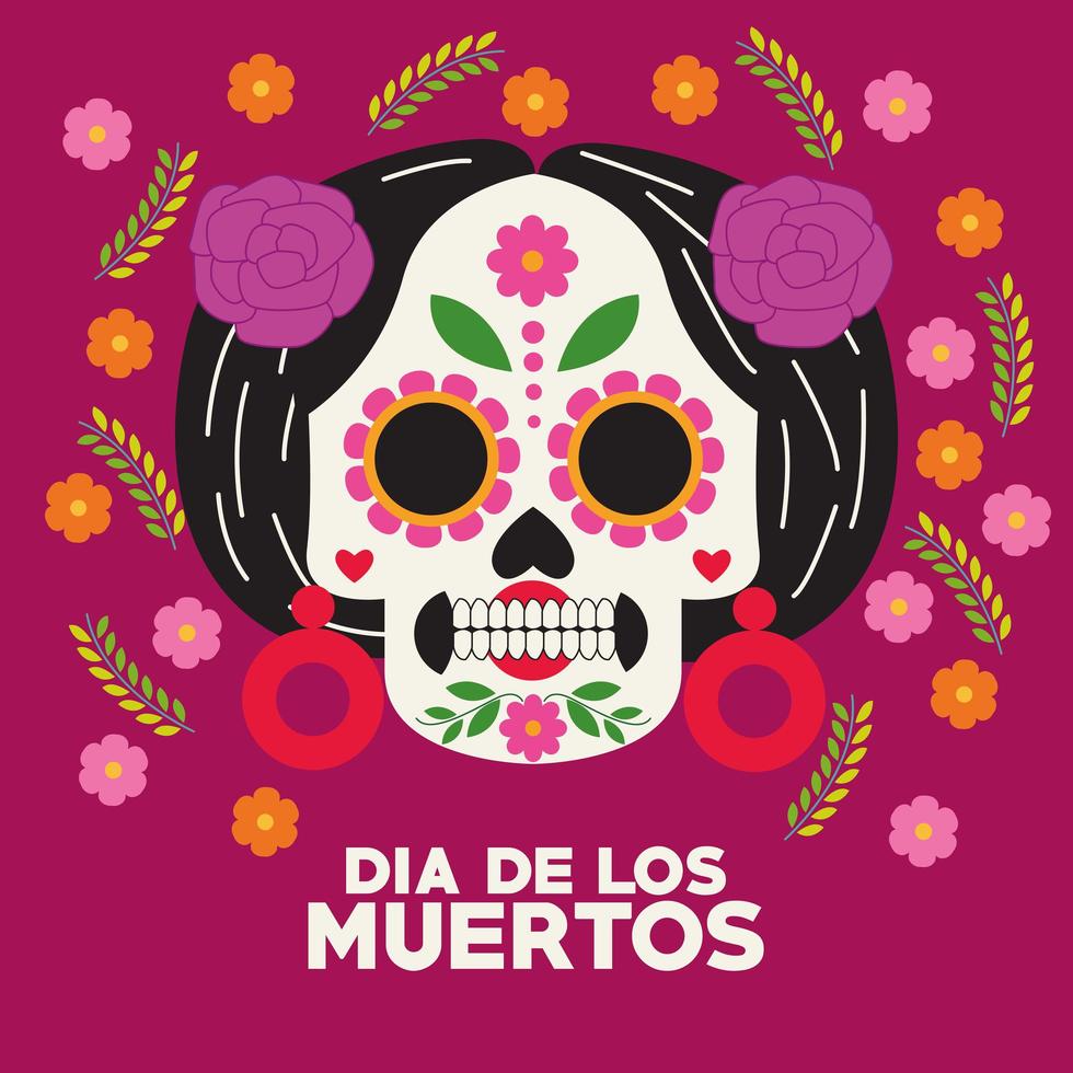 poster di celebrazione di dia de los muertos con testa di catrina vettore