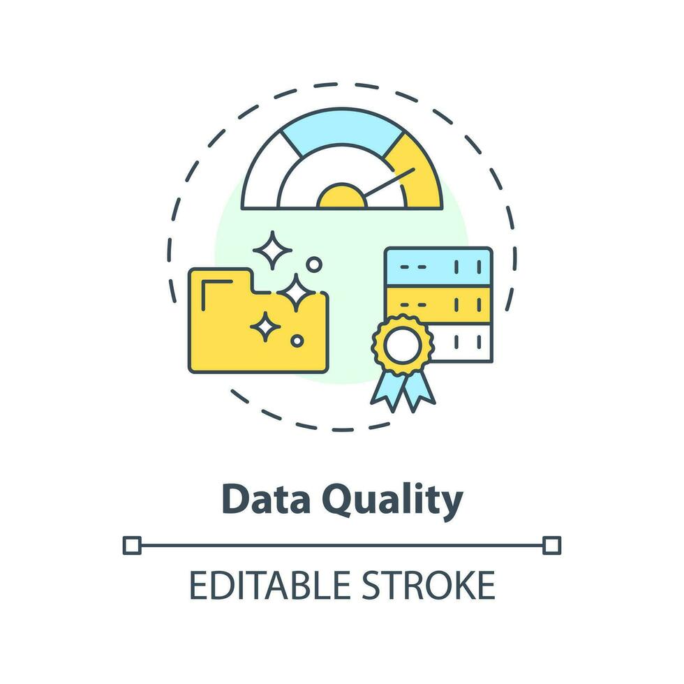 dati qualità concetto icona. pertinente e preciso informazione. dati lago chiave concetto astratto idea magro linea illustrazione. isolato schema disegno. modificabile ictus vettore