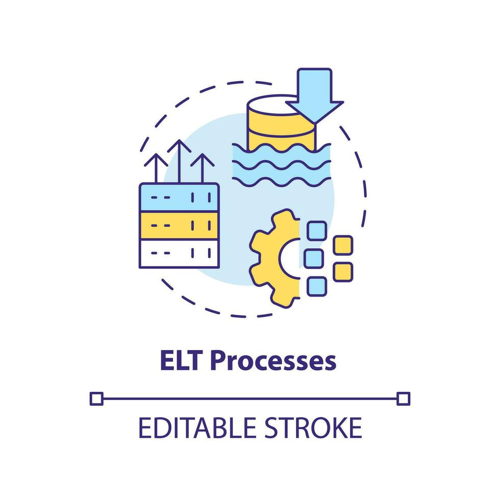 elt processi concetto icona. estratto, caricare e trasformare. dati lago architettura astratto idea magro linea illustrazione. isolato schema disegno. modificabile ictus vettore