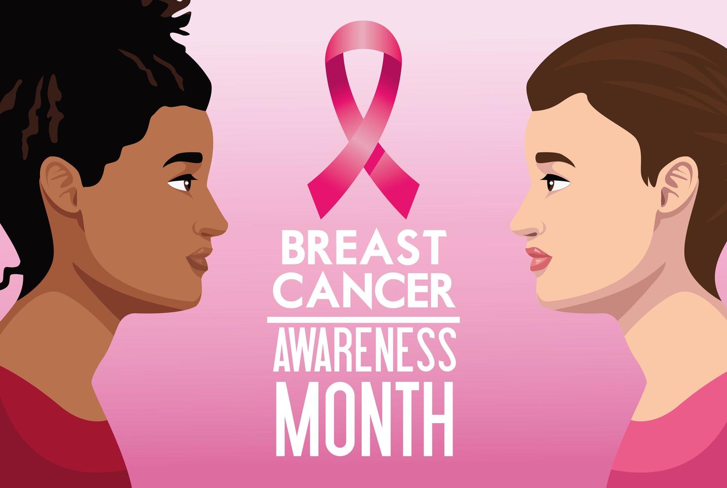 poster della campagna del mese di sensibilizzazione sul cancro al seno con coppia di ragazze interrazziali vettore