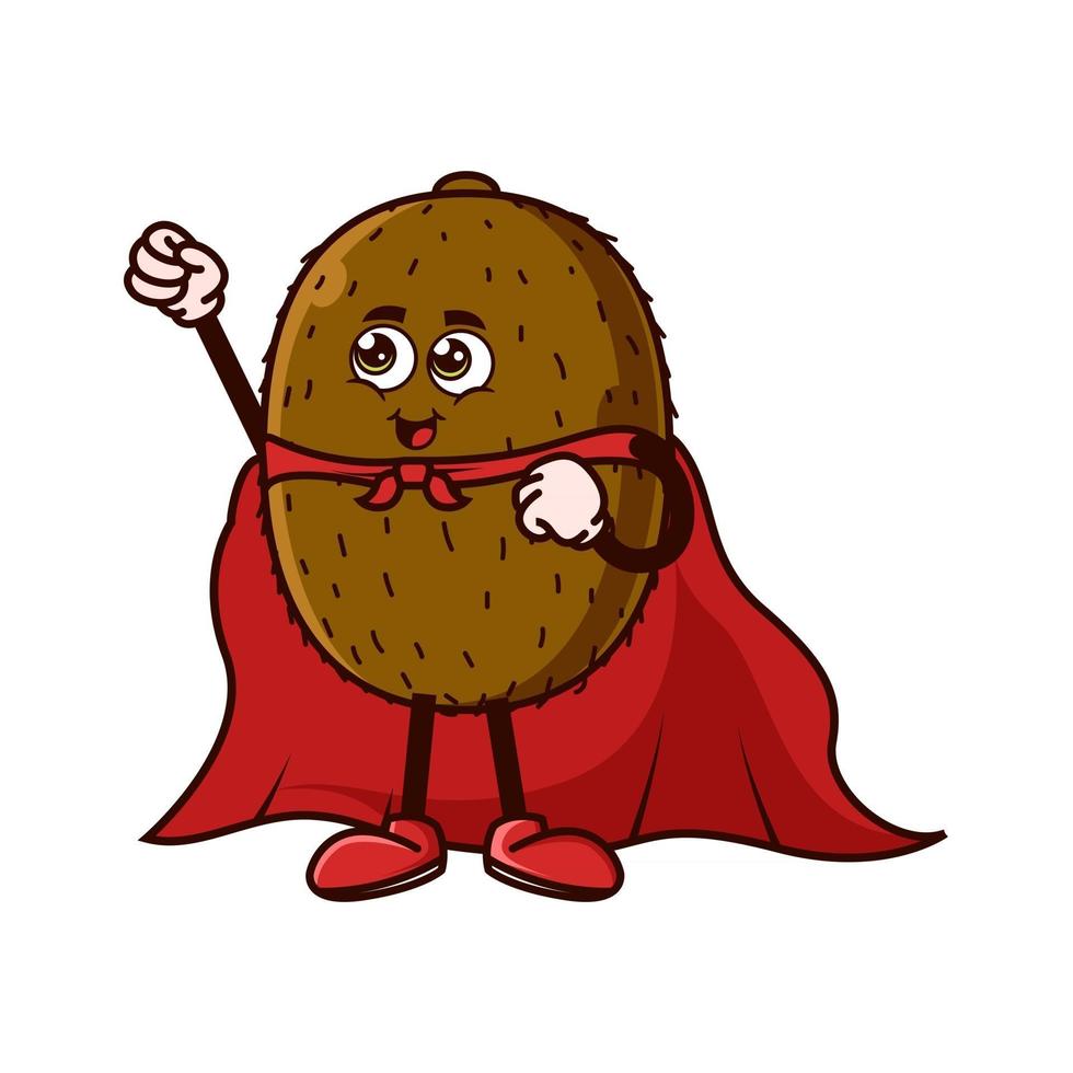 simpatico personaggio di kiwi con costume da supereroe vettore