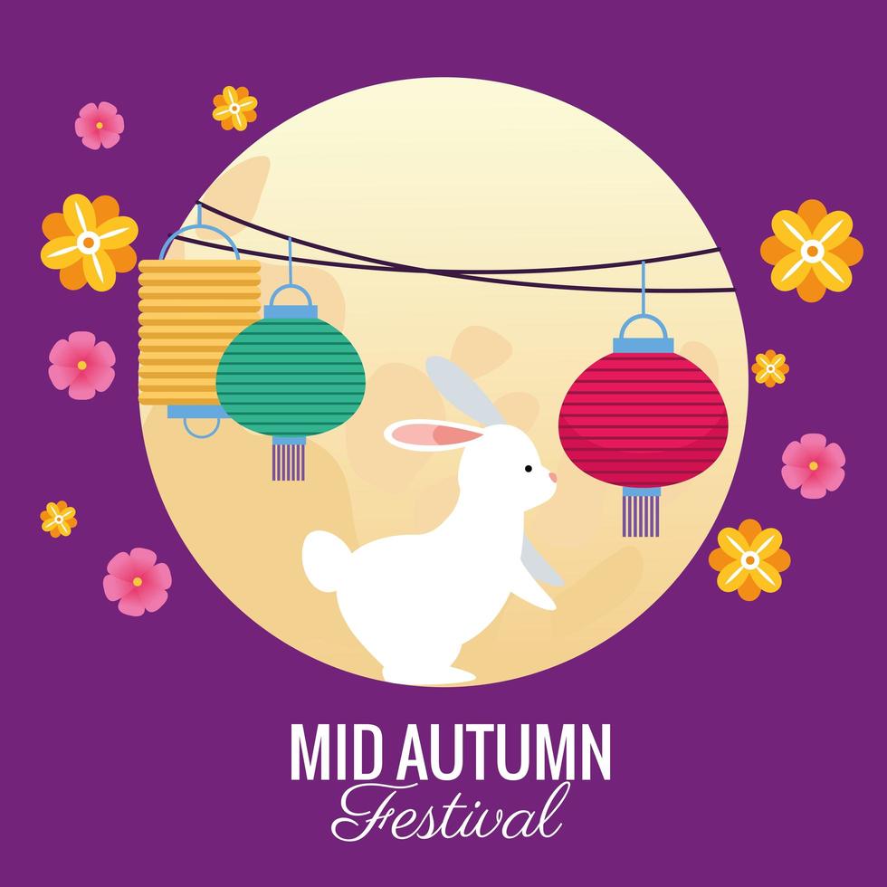 celebrazione del festival di metà autunno con luna piena e coniglio vettore