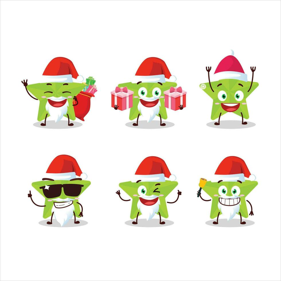 Santa Claus emoticon con nuovo verde stelle cartone animato personaggio vettore