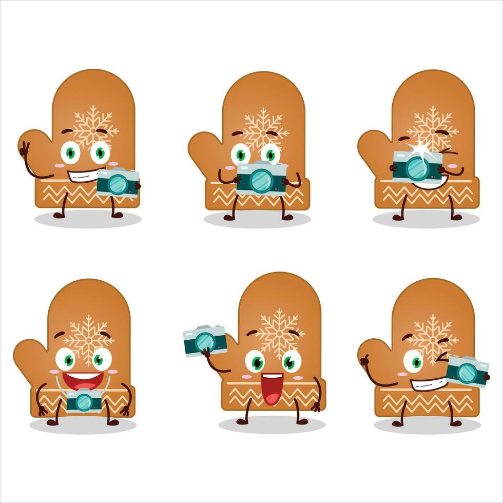 fotografo professione emoticon con guanti biscotto cartone animato personaggio vettore
