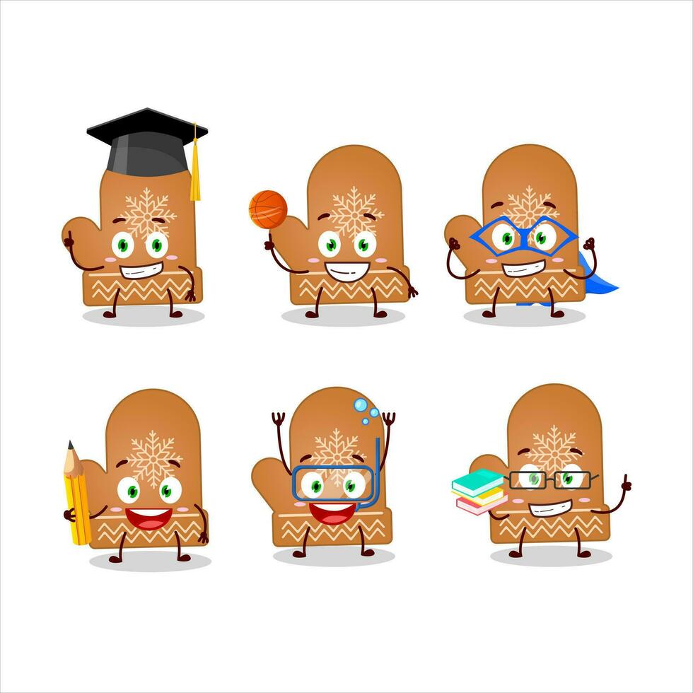 scuola alunno di guanti biscotto cartone animato personaggio con vario espressioni vettore