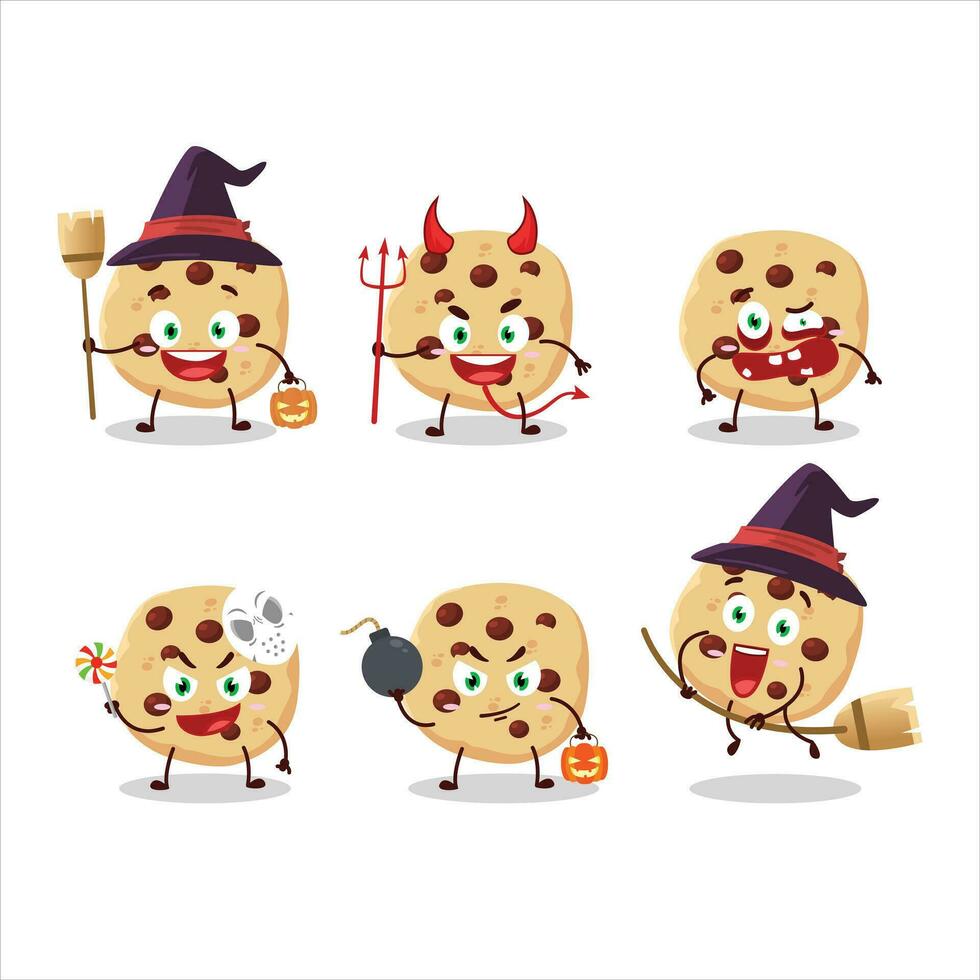 Halloween espressione emoticon con cartone animato personaggio di cioccolato patatine fritte vettore