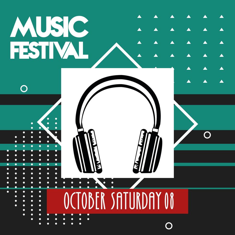 poster del festival musicale con dispositivo audio per cuffie vettore