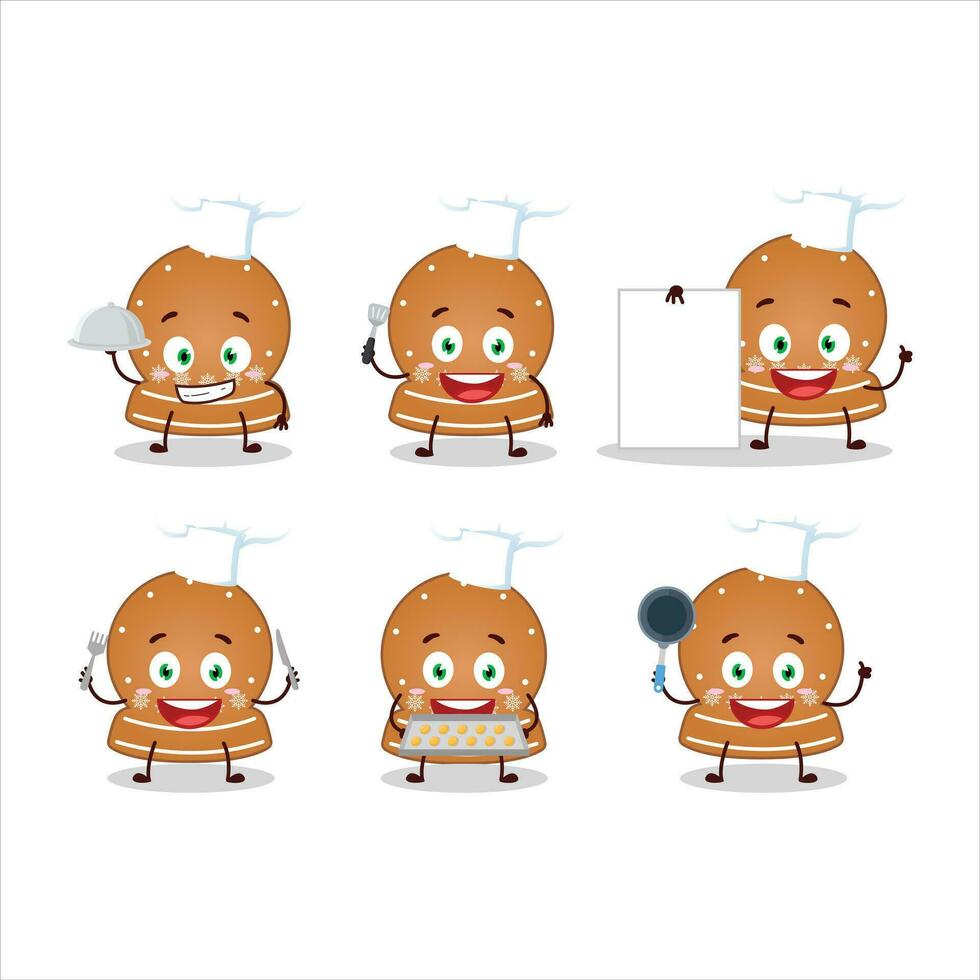 cartone animato personaggio di palla di neve biscotti con vario capocuoco emoticon vettore