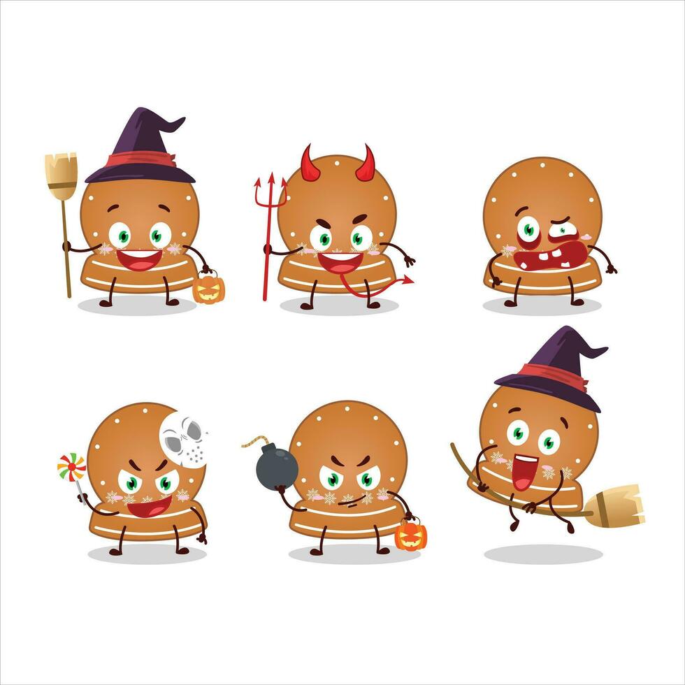 Halloween espressione emoticon con cartone animato personaggio di palla di neve biscotti vettore