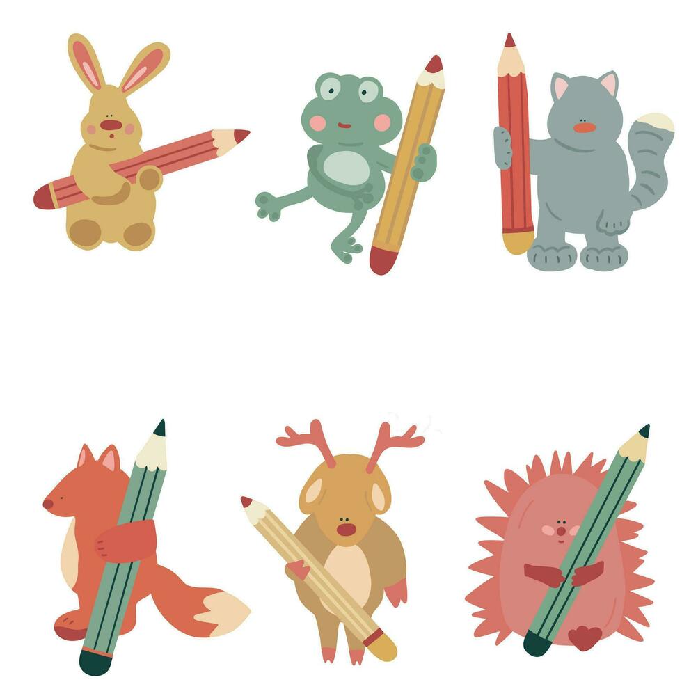 animali mano disegnato cartoni animati con matite vettore