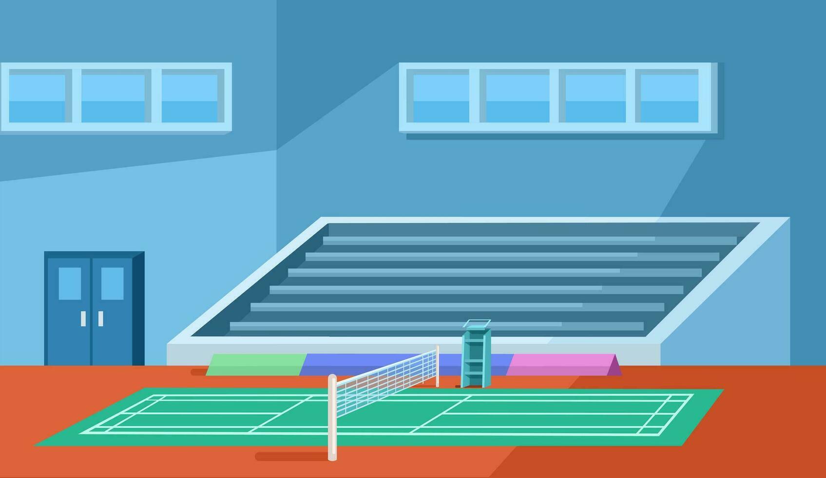 badminton interno palestra Tribunale cartone animato piatto illustrazione vettore