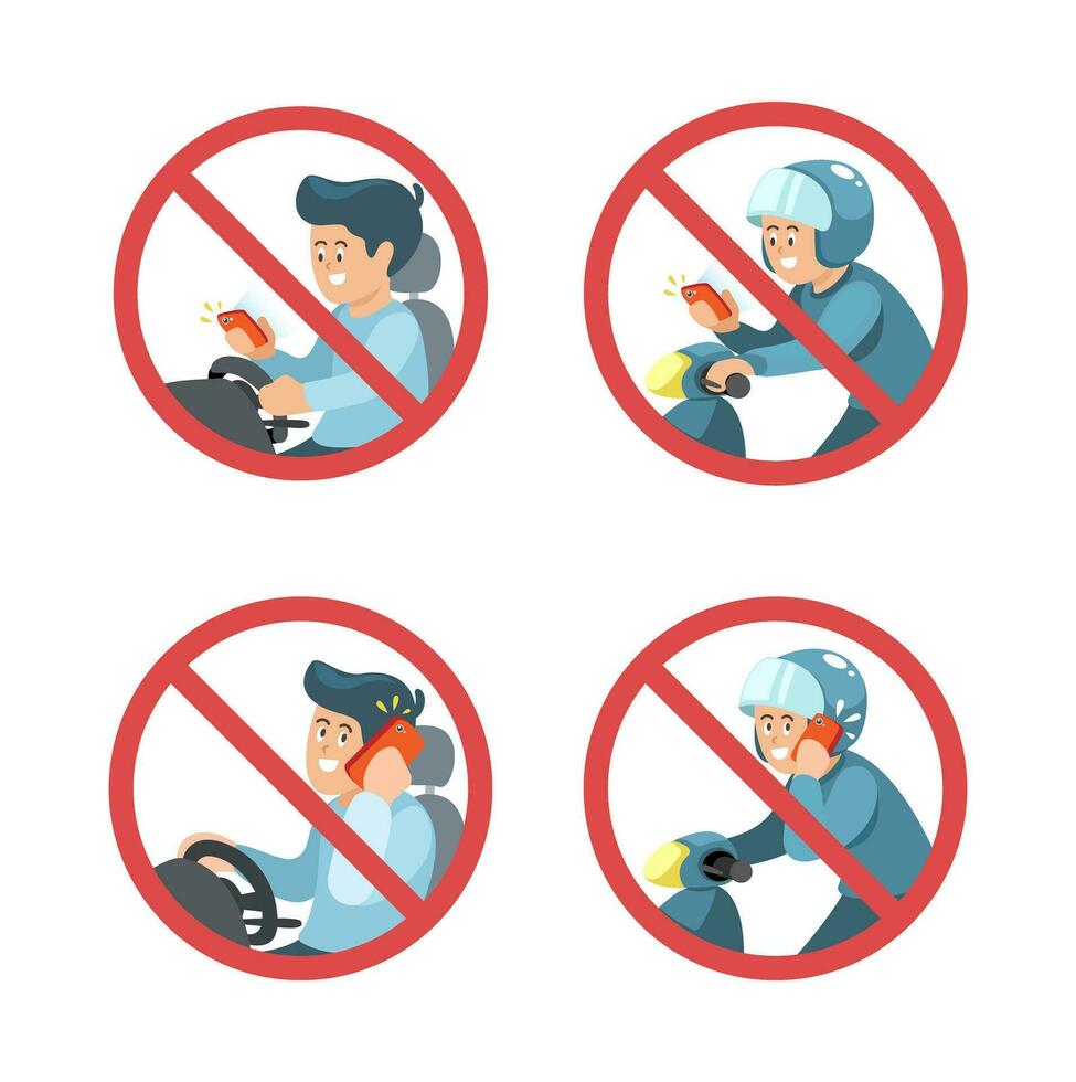 regolamento proibito per uso un' smartphone mentre guida e equitazione avvertimento simbolo impostato vettore