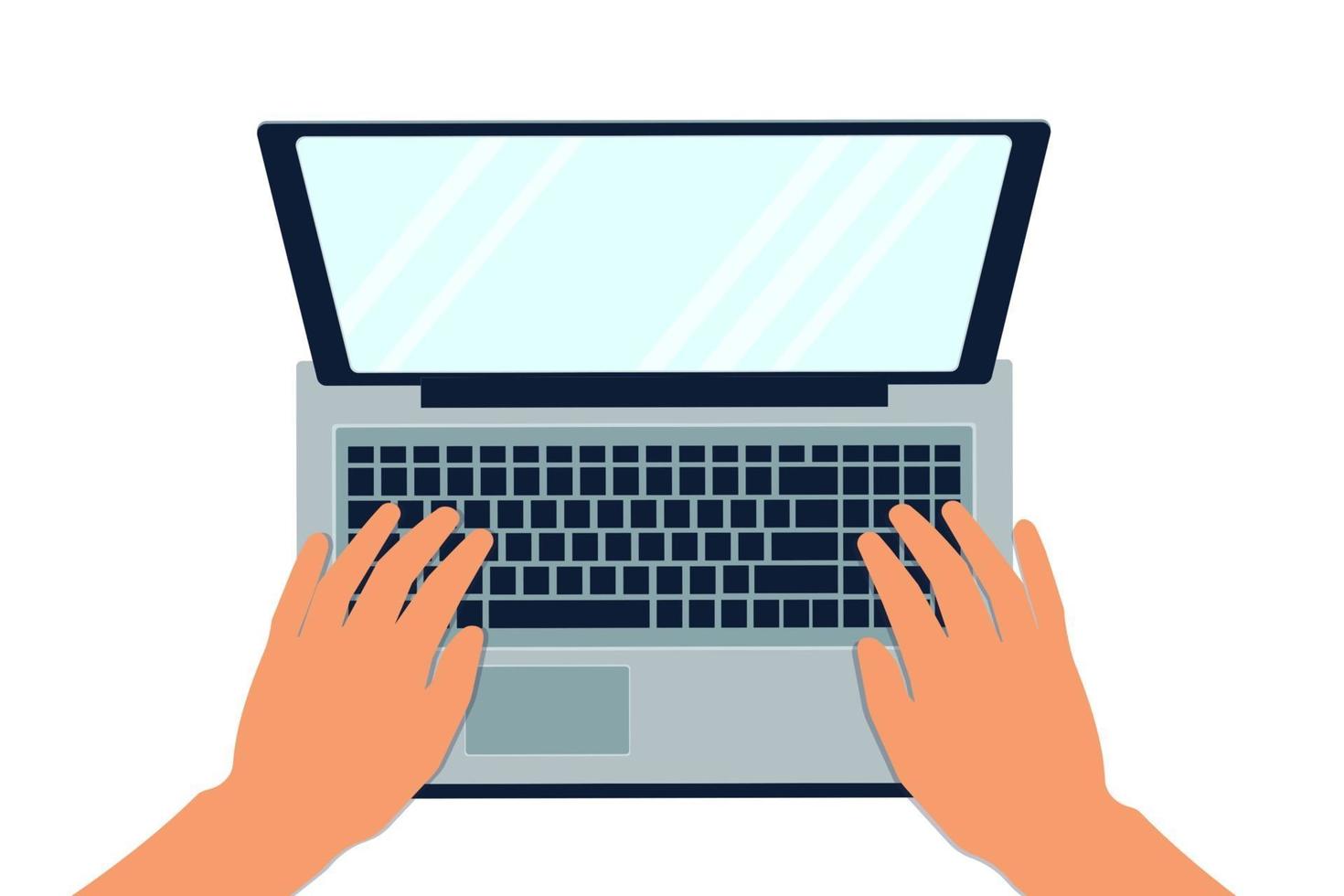 le mani delle donne e degli uomini digitano il testo sulla tastiera del laptop la vista dall'alto che lavora studiando la persona sul posto di lavoro in ufficio vettore