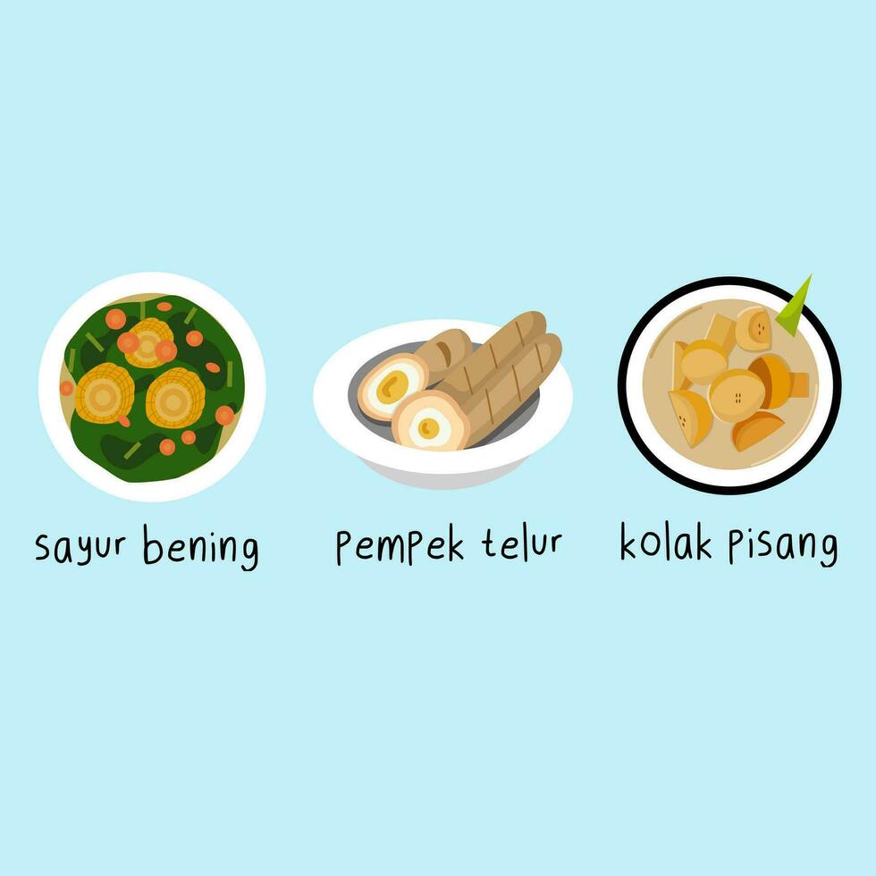 impostato di indonesiano cibo illustrazione vettore