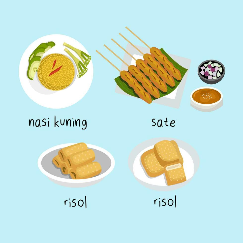 impostato di indonesiano cibo illustrazione vettore