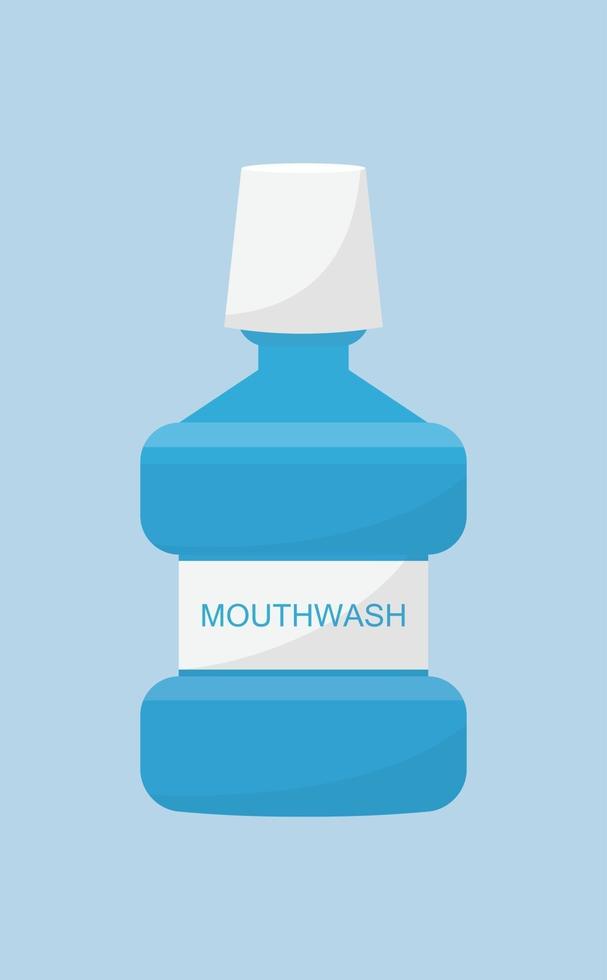 orale e cura dei denti collutorio isolato su sfondo blu igiene dentale stile piatto illustrazione vettoriale