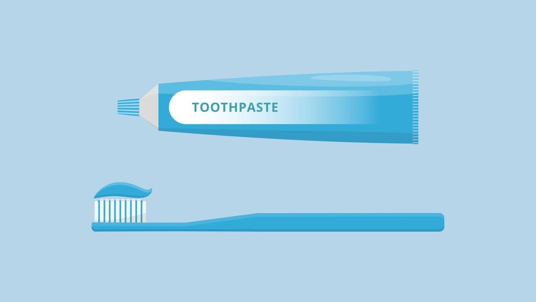 cura orale e dei denti spazzolino da denti e dentifricio isolato su sfondo blu igiene dentale stile piatto illustrazione vettoriale