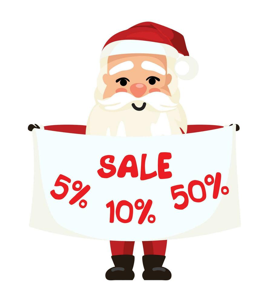 Natale bandiera con sconto. allegro Natale e contento nuovo anno saluto con carino Santa claus. vettore lettering