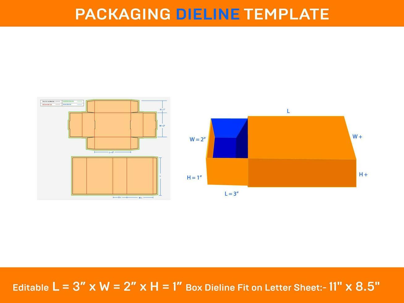 scatola maniche, Dieline modello, 3 X 2 X 1 pollice, svg, ai, eps, PDF, DXF, jpg, png vettore