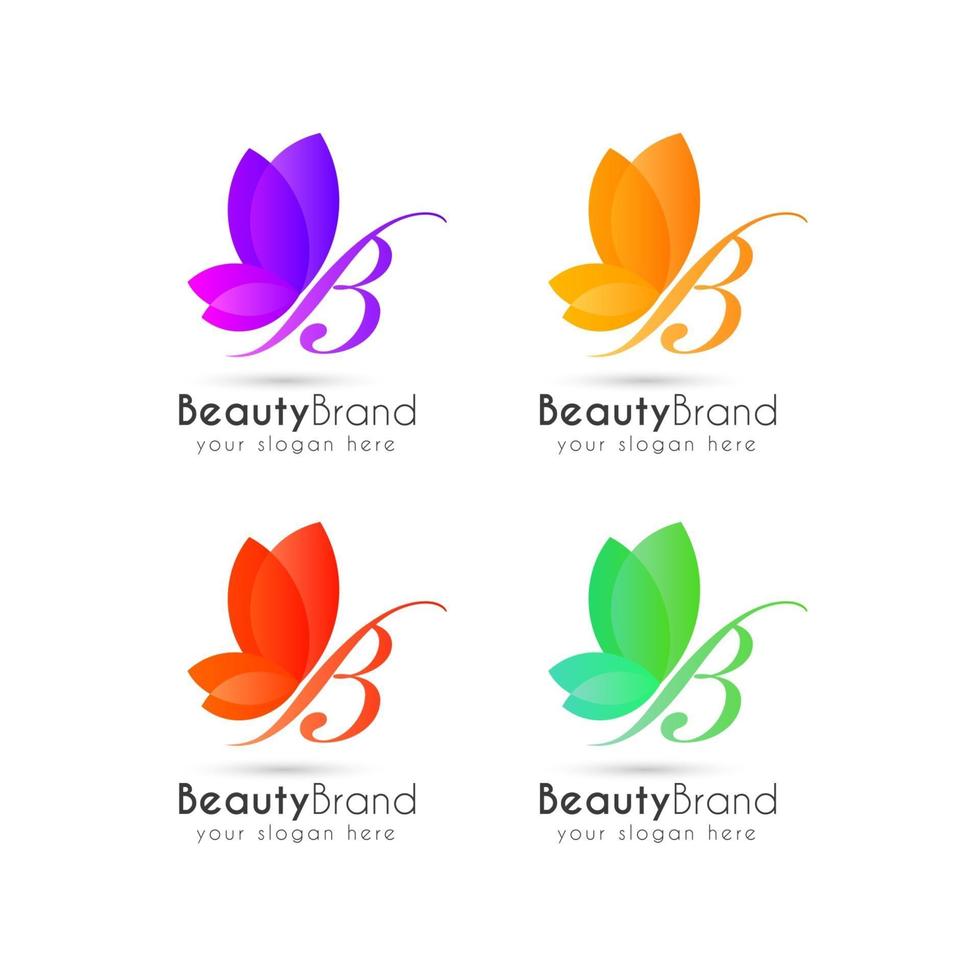 combinazione di modelli di logo farfalla colorata con lettera b vettore