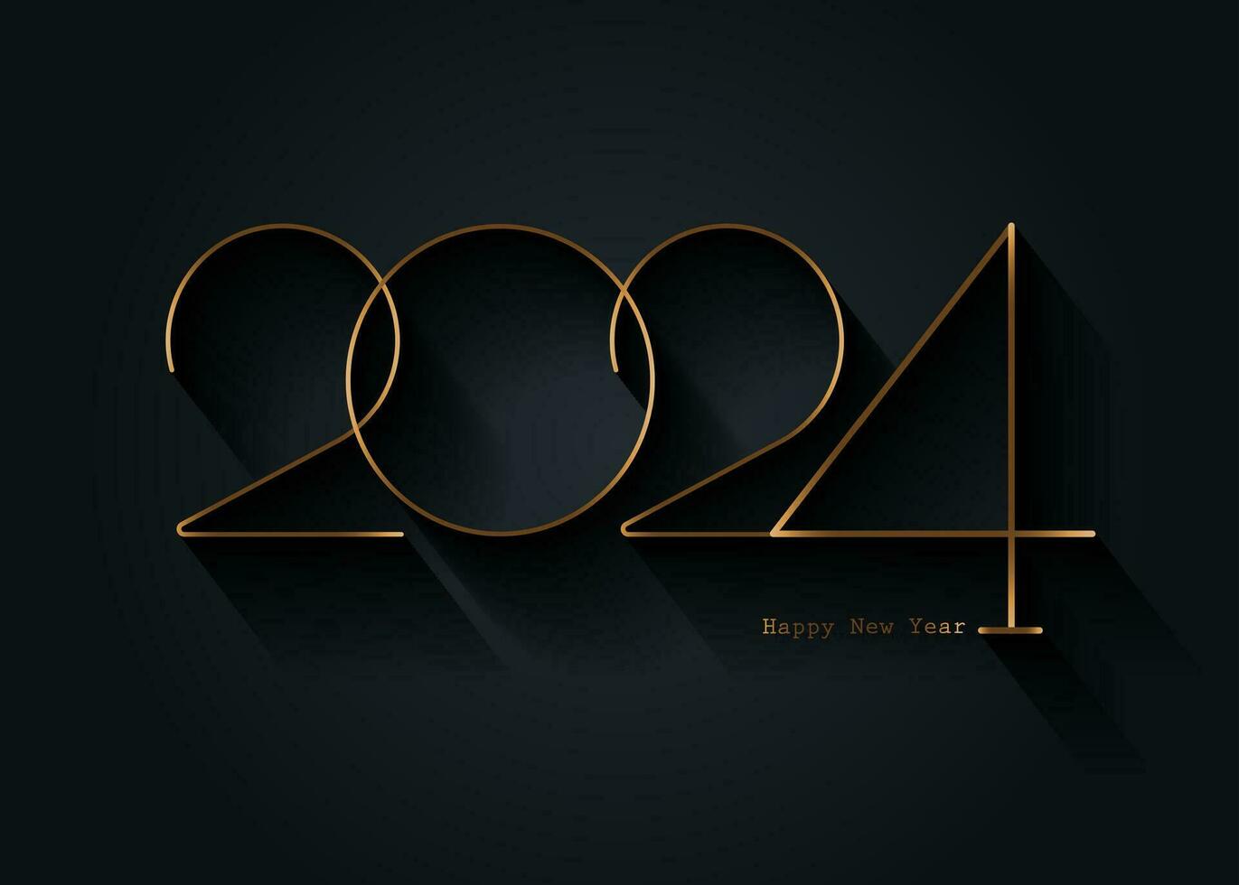 2024 nuovo anno oro logo design. vacanza saluto carta. vettore illustrazione. vacanza design per saluto carta, invito, calendario, festa, d'oro vacanza etichetta isolato su nero sfondo