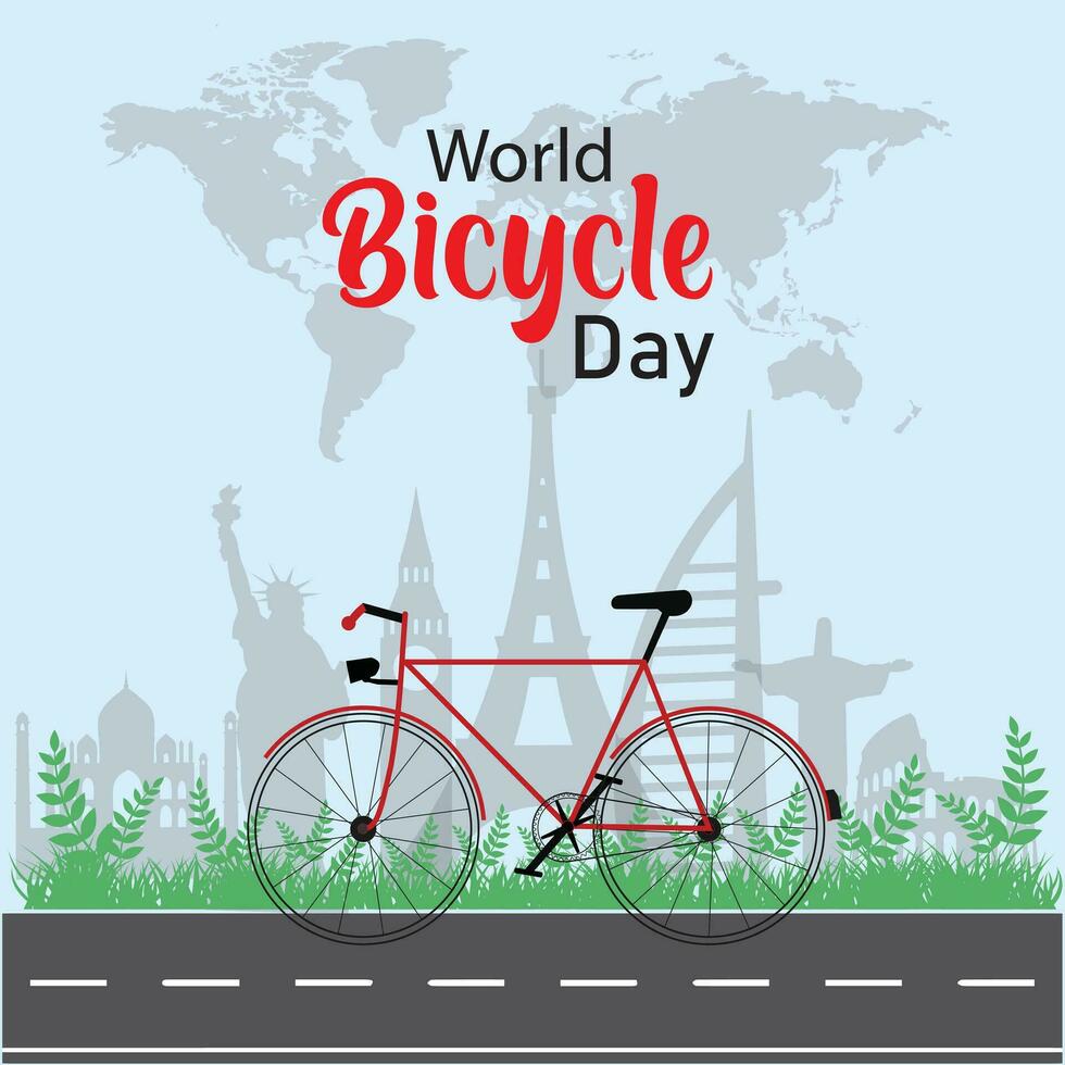 mondo bicicletta giorno illustrazione. bicicletta icona. bicicletta silhouette isolato su un' blu sfondo. importante giorno vettore