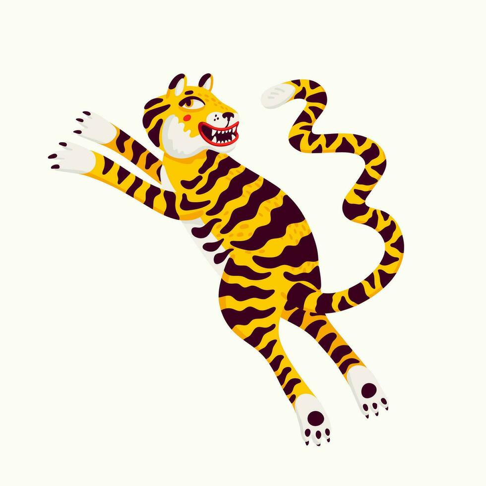 tigre vettore illustrazione, cartone animato giallo tigre - il simbolo di Cinese nuovo anno. biologico piatto stile vettore illustrazione su bianca sfondo.