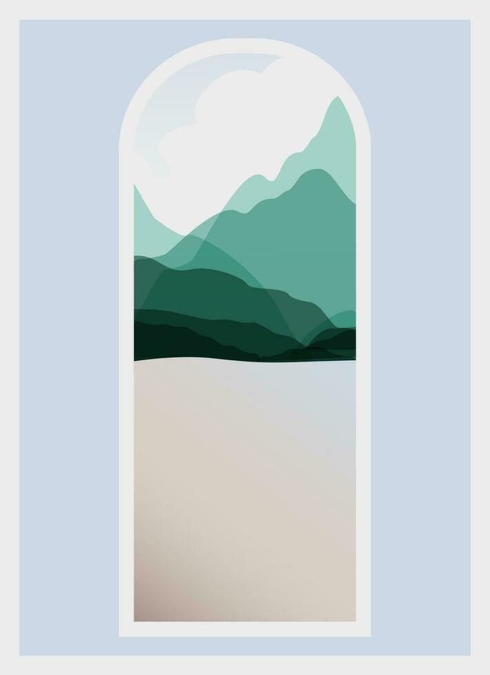 montagna e lago paesaggio Visualizza pendenza illustrazione manifesto. vettore