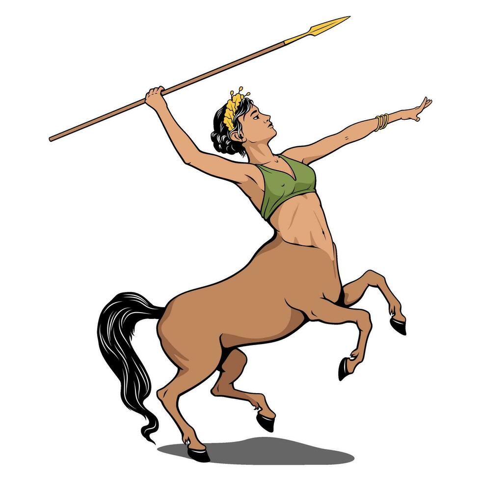 centauro donna con lancia. vettore clipart isolato su bianca.