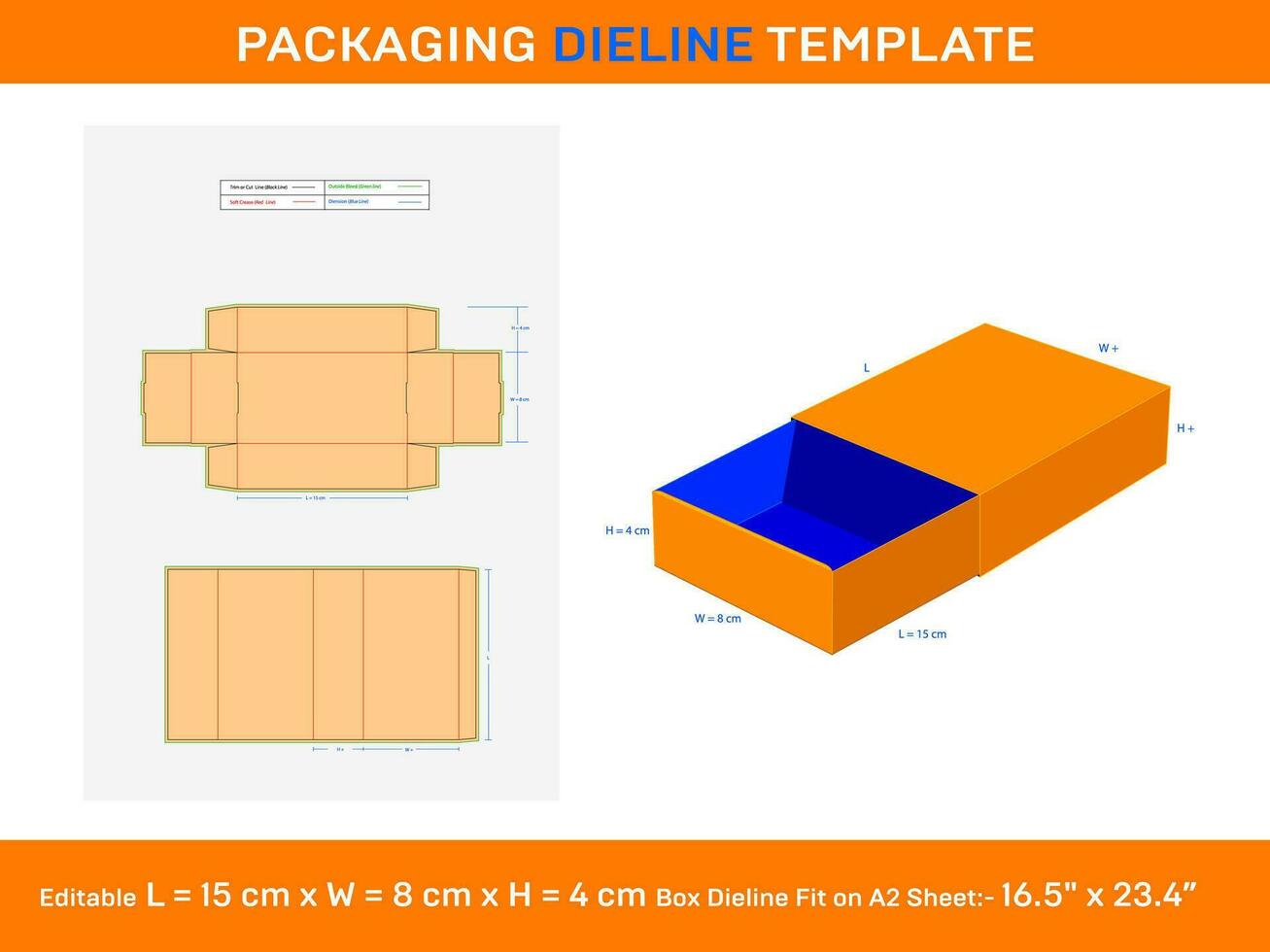 regalo diapositiva scatola, Dieline modello, 15 X 8 X 4 centimetro, svg, ai, eps, PDF, DXF, jpg, png vettore