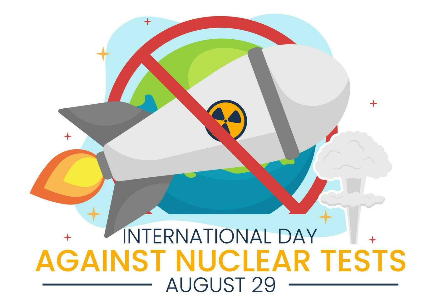 internazionale giorno contro nucleare test vettore illustrazione su agosto 29 con bandire cartello icona, terra e razzo bomba nel mano disegnato modelli