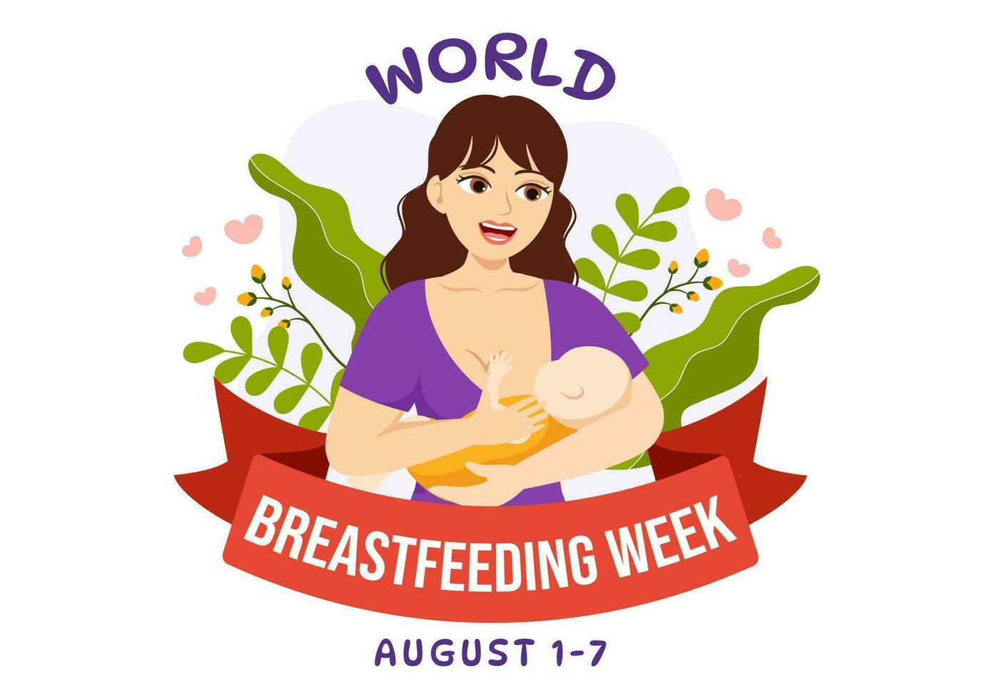 mondo l'allattamento al seno settimana vettore illustrazione di alimentazione di bambini con latte a partire dal un' womans Seno nel piatto cartone animato mano disegnato modelli