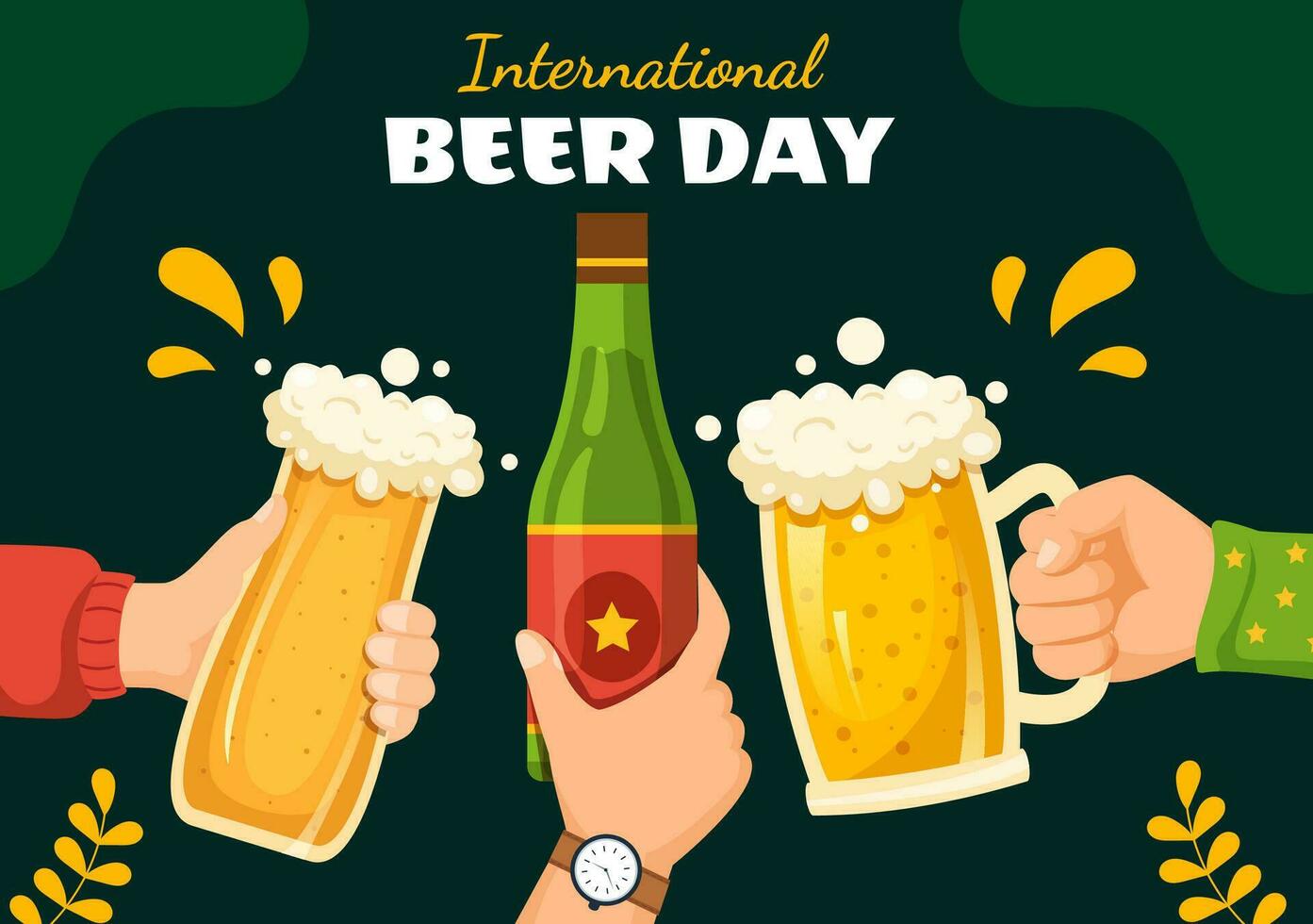 internazionale birra giorno vettore illustrazione con Saluti birre celebrazione nel piatto cartone animato mano disegnato atterraggio pagina sfondo modelli