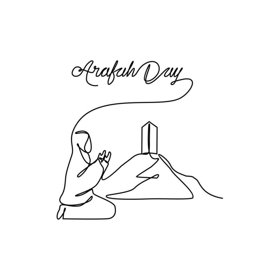 uno continuo linea disegno di arafah giorno. islamico vacanza quello cascate su il 9 ° giorno di dhu al-hijjah di il lunare islamico calendario nel semplice lineare stile. islamico design concetto vettore illustrazione