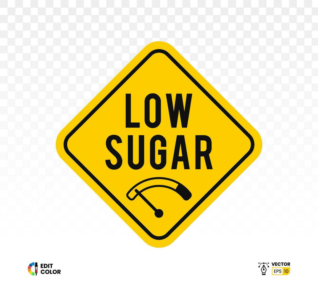 Basso zucchero vettore cartello design con bilancia icona. per cibo confezione, dieta, simbolo, logo, etichetta, francobollo