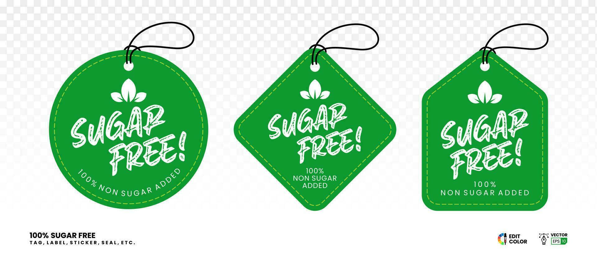 zucchero gratuito vettore etichetta etichetta. verde cerchio e triangolo appendere etichetta design modello per zucchero gratuito Messaggio