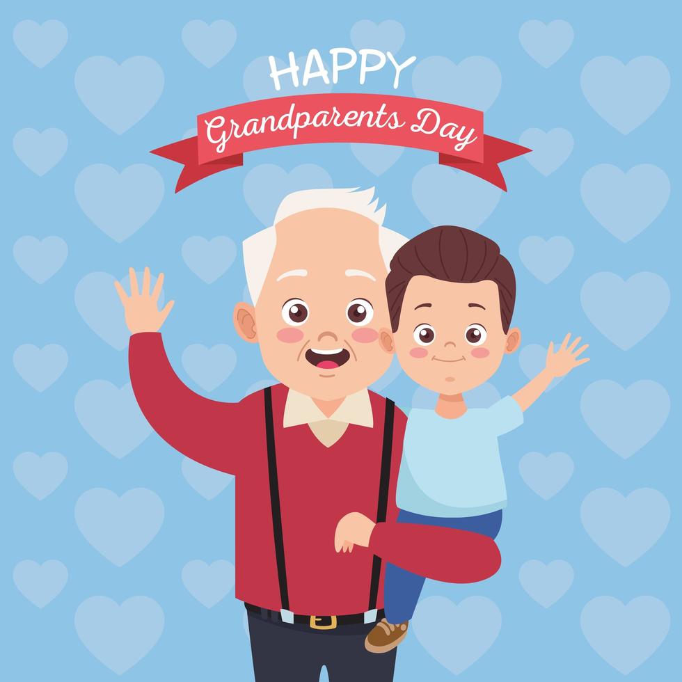 felice vecchio nonno con nipotino e scritte vettore