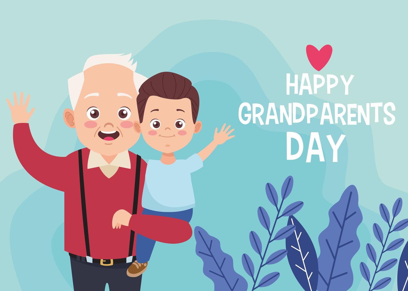 felice vecchio nonno con nipotino e scritte vettore