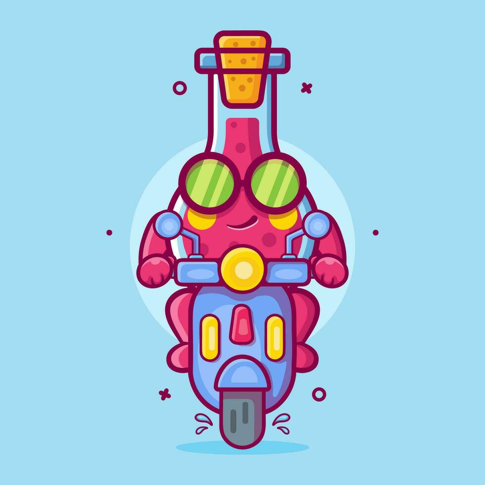 freddo borraccia bicchiere personaggio portafortuna equitazione scooter motociclo isolato cartone animato nel piatto stile design vettore