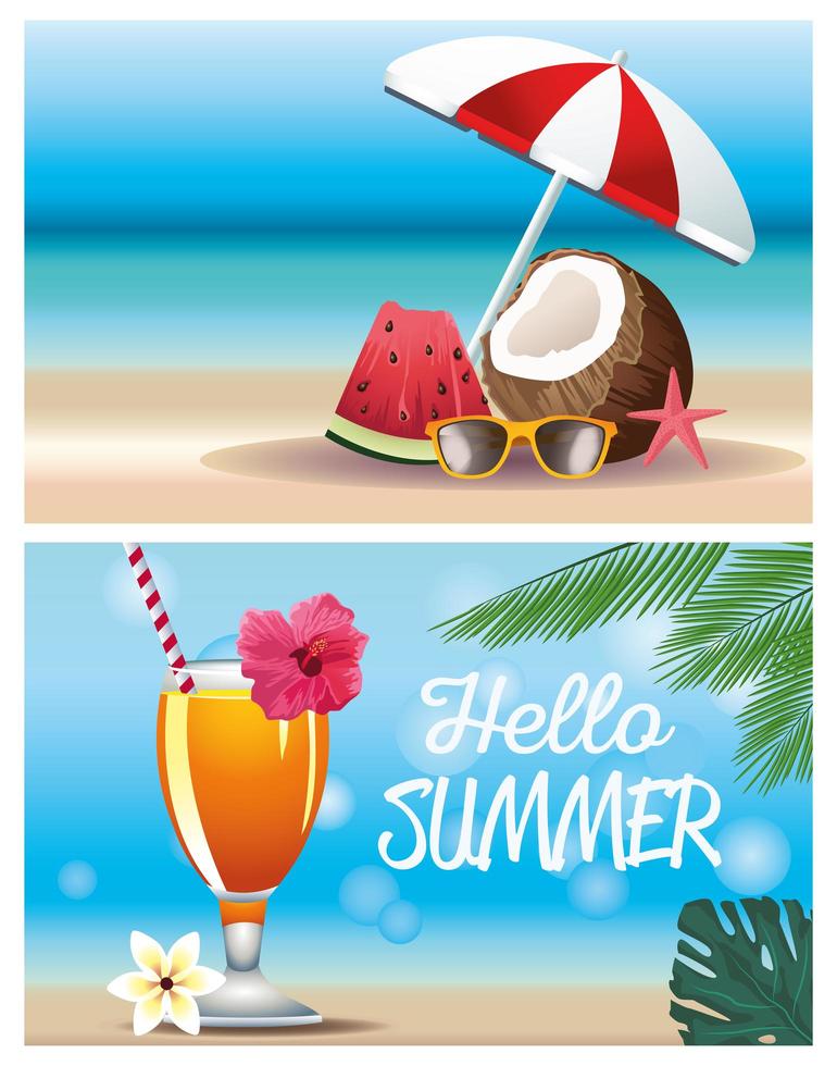 ciao vacanze estive con cocco e cocktail vettore