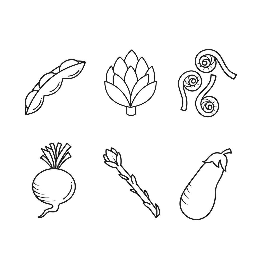 verdura vettore icona impostato schema isolato su piazza bianca sfondo. semplice piatto cartone animato verdura salutare naturale cibo ingredienti disegno.
