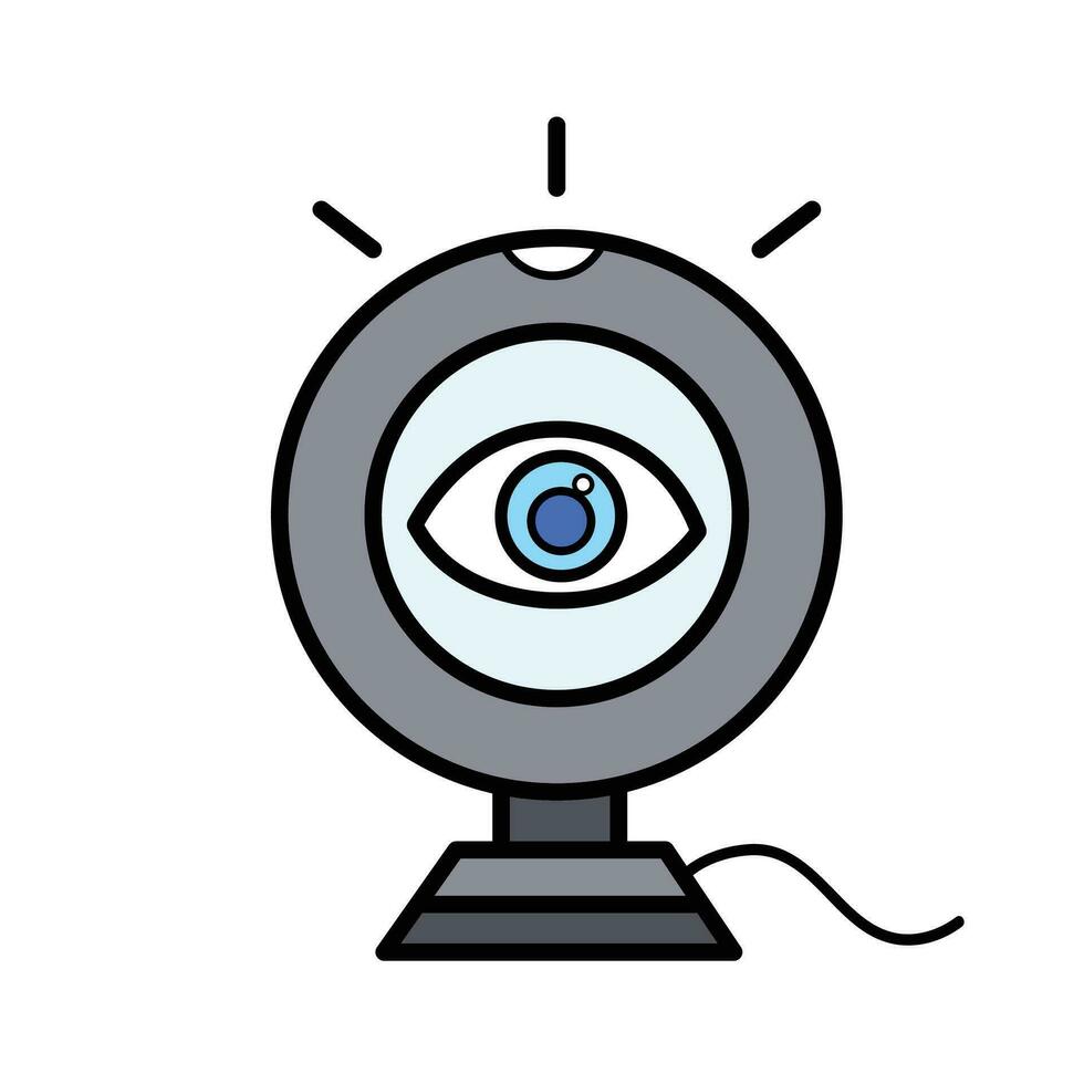 buio grigio webcam con occhio no vita privata a tema colorato vettore icona delineato isolato su piazza bianca sfondo. semplice piatto cartone animato arte styled disegno con informatica Internet sicurezza.