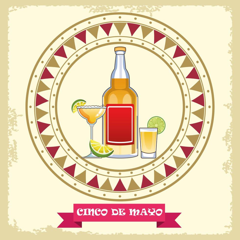 celebrazione del cinco de mayo con cornice circolare di cocktail di tequila vettore