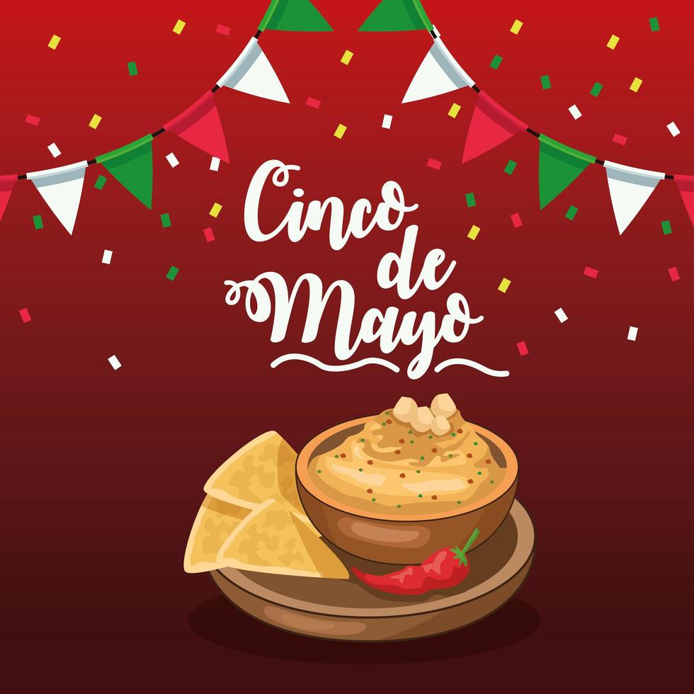 celebrazione del cinco de mayo con ghirlande e cibo vettore