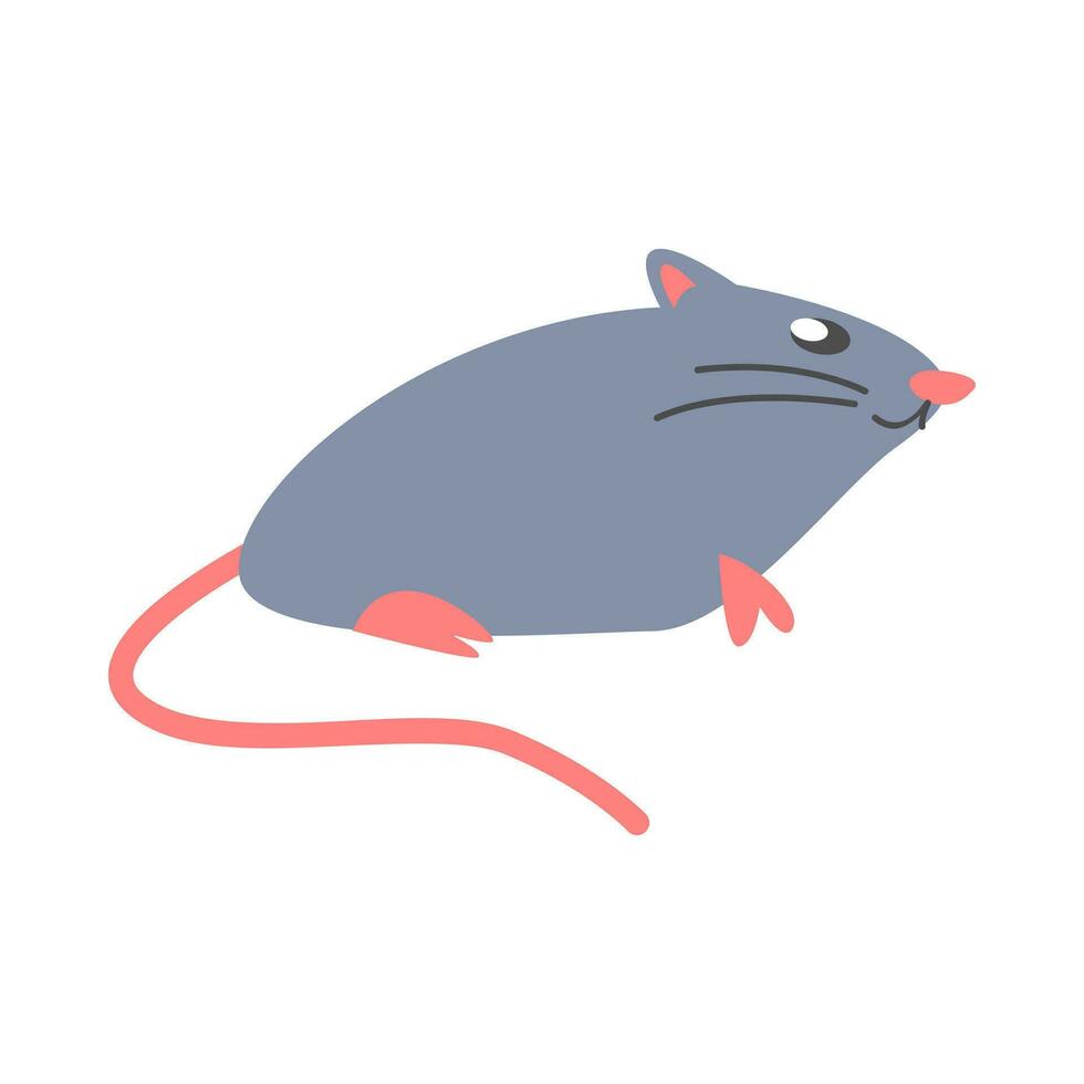 carino ratto, topo lato Visualizza nel piatto cartone animato stile. topi, animale, roditore. vettore grafico.