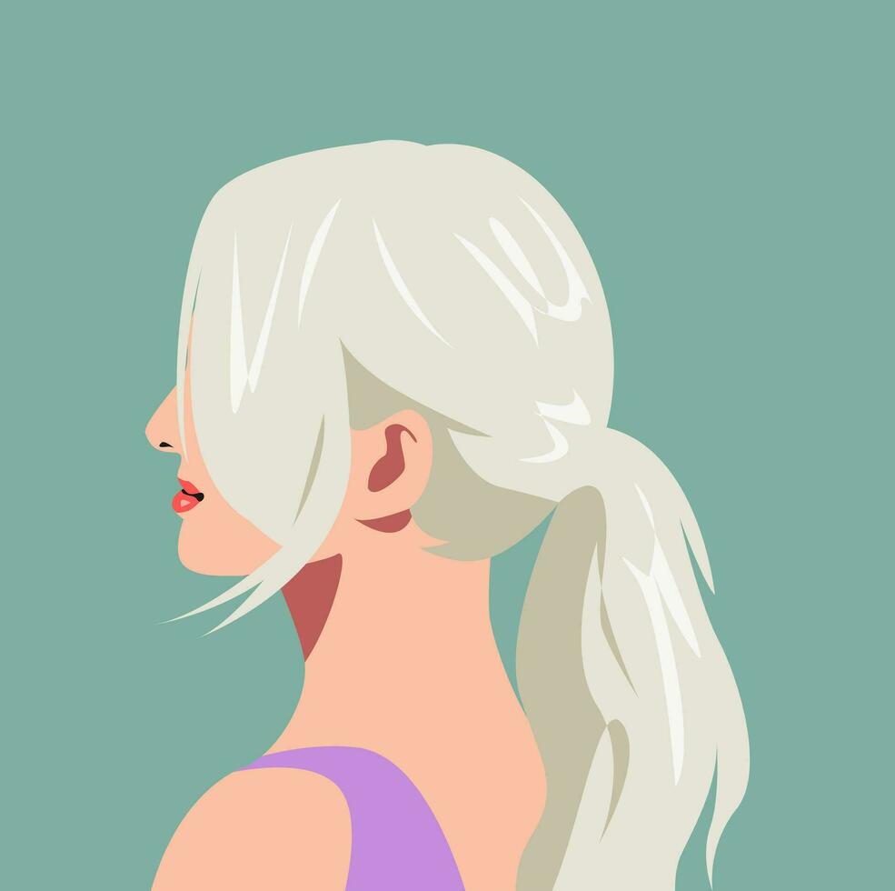 avatar ritratto di bellissimo ragazza viso con coda di cavallo bionda acconciatura. capelli copertura il viso. lato Visualizza. vettore grafico.