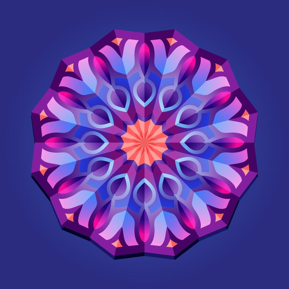questo è un mandala poligonale geometrico viola con un motivo floreale vettore