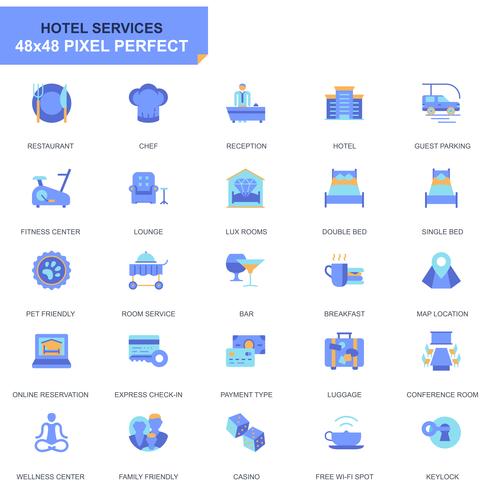 Set semplice Servizi Hotel Icone piatte per applicazioni Web e mobili vettore