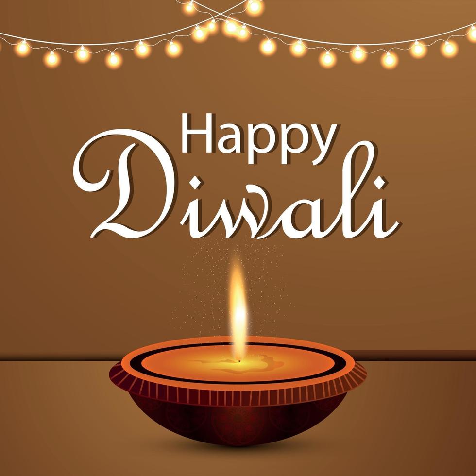 biglietto di auguri di celebrazione felice diwali festival indiano con diwali diya vettore
